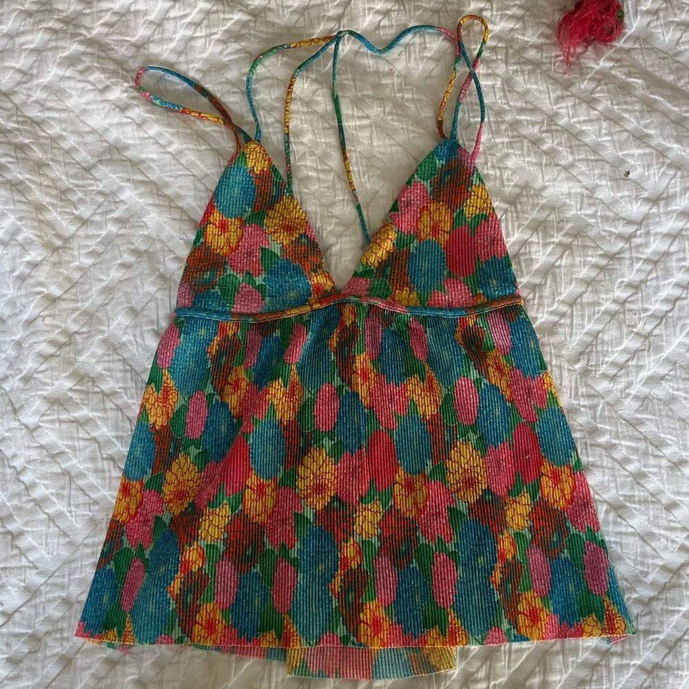 Zara floral open back strappy tank top